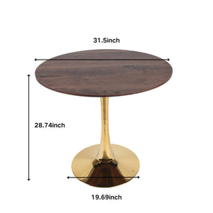 English Elm 31.5Walnut Color Round Tulip Dining Table Mid Century Pedestal Base Seats Four Walnut W234P509882