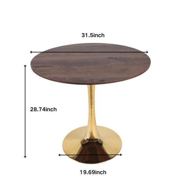 English Elm 31.5Walnut Color Round Tulip Dining Table Mid Century Pedestal Base Seats Four Walnut W234P509882