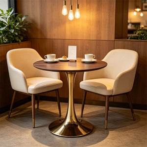 English Elm 31.5Walnut Color Round Tulip Dining Table Mid Century Pedestal Base Seats Four Walnut W234P509882