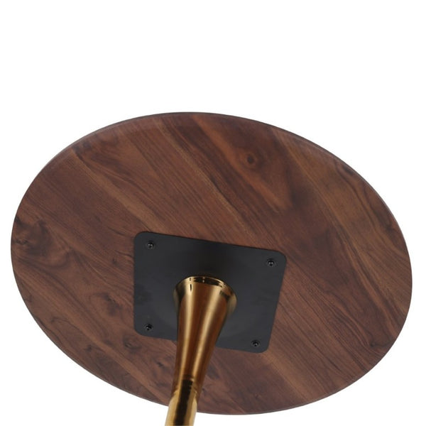 English Elm 31.5Walnut Color Round Tulip Dining Table Mid Century Pedestal Base Seats Four Walnut W234P509882