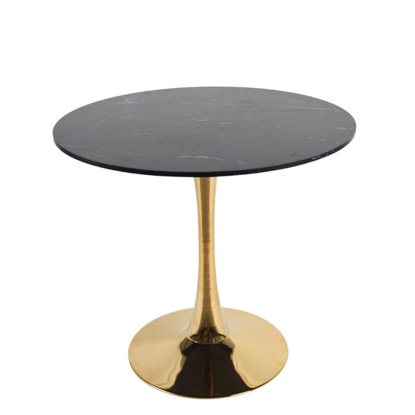 English Elm 31.5Walnut Color Round Tulip Dining Table Mid Century Pedestal Base Seats Four Black Marble W234P509884