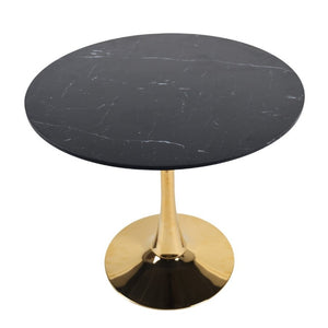 English Elm 31.5Walnut Color Round Tulip Dining Table Mid Century Pedestal Base Seats Four Black Marble W234P509884