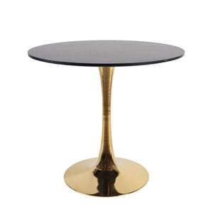 English Elm 31.5Walnut Color Round Tulip Dining Table Mid Century Pedestal Base Seats Four Black Marble W234P509884