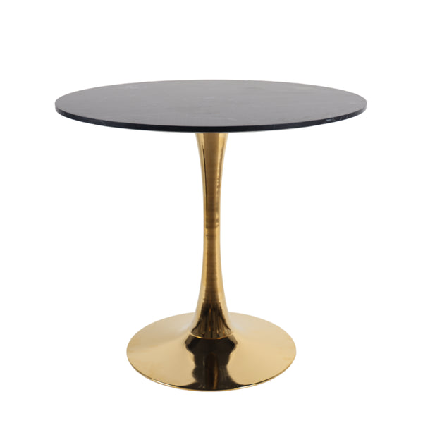 English Elm 31.5Walnut Color Round Tulip Dining Table Mid Century Pedestal Base Seats Four Black Marble W234P509884
