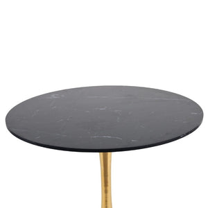 English Elm 31.5Walnut Color Round Tulip Dining Table Mid Century Pedestal Base Seats Four Black Marble W234P509884