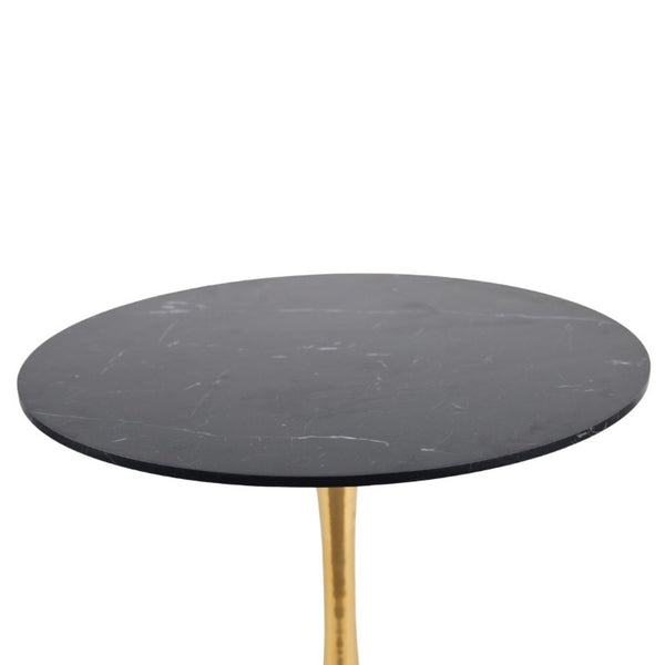 English Elm 31.5Walnut Color Round Tulip Dining Table Mid Century Pedestal Base Seats Four Black Marble W234P509884