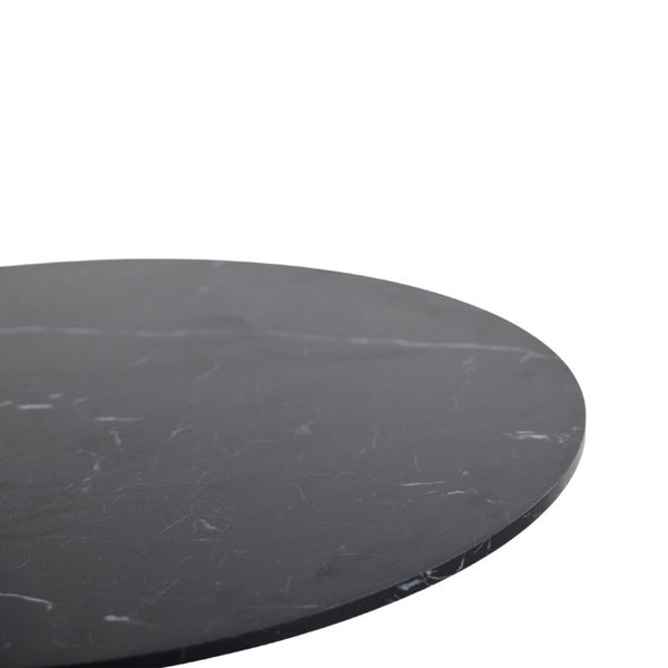 English Elm 31.5Walnut Color Round Tulip Dining Table Mid Century Pedestal Base Seats Four Black Marble W234P509884