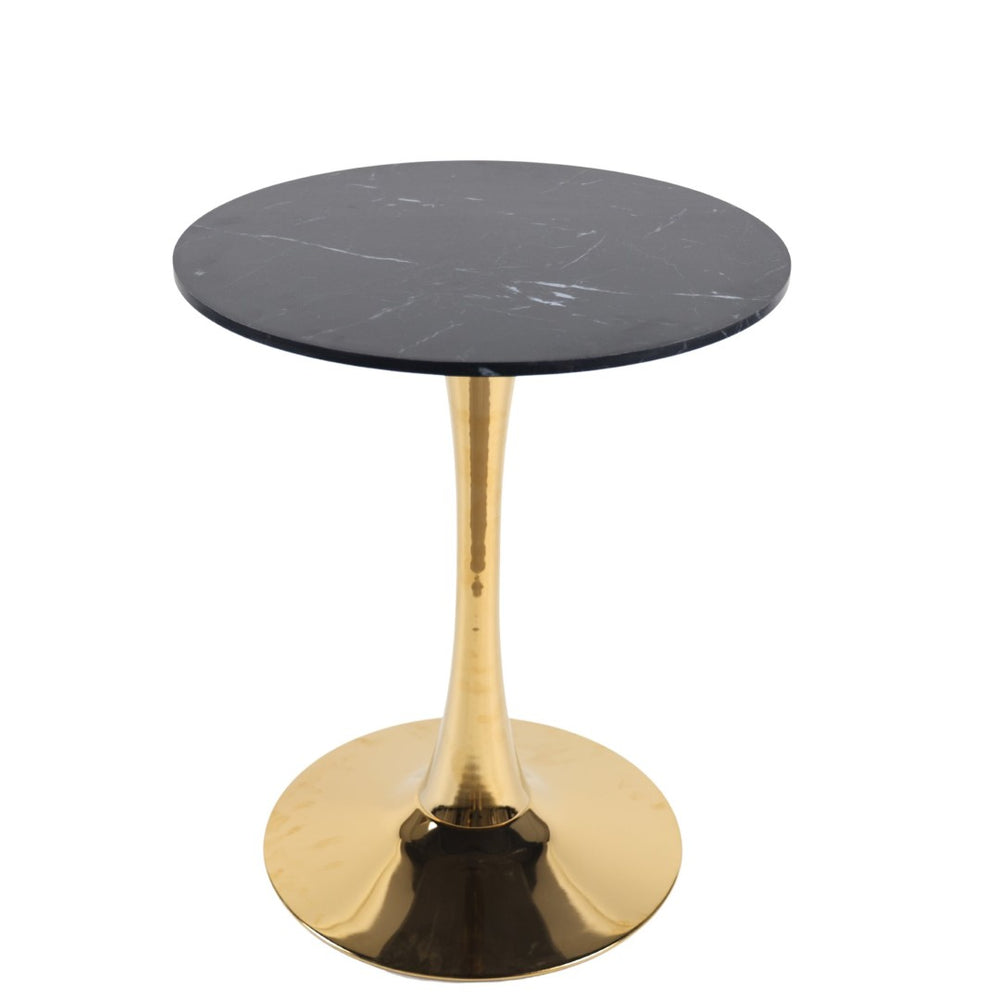 English Elm 23.62 Inch Black Marble Top Gold Tulip Pedestal Round Dining Table Mid-Century Modern W234P509887