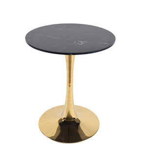 English Elm 23.62 Inch Black Marble Top Gold Tulip Pedestal Round Dining Table Mid-Century Modern W234P509887