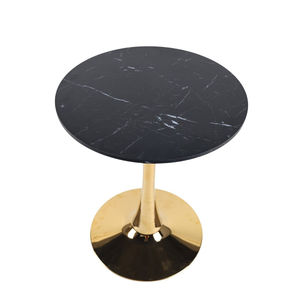 English Elm 23.62 Inch Black Marble Top Gold Tulip Pedestal Round Dining Table Mid-Century Modern W234P509887