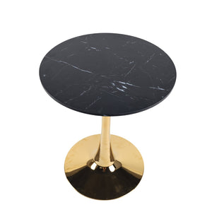 English Elm 23.62 Inch Black Marble Top Gold Tulip Pedestal Round Dining Table Mid-Century Modern W234P509887