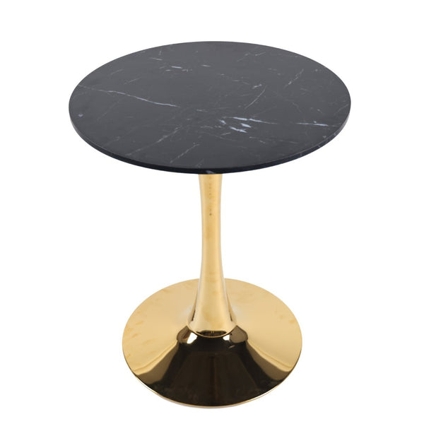 English Elm 23.62 Inch Black Marble Top Gold Tulip Pedestal Round Dining Table Mid-Century Modern W234P509887