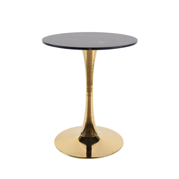 English Elm 23.62 Inch Black Marble Top Gold Tulip Pedestal Round Dining Table Mid-Century Modern W234P509887