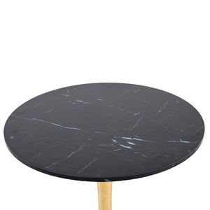 English Elm 23.62 Inch Black Marble Top Gold Tulip Pedestal Round Dining Table Mid-Century Modern W234P509887