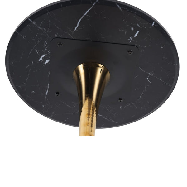 English Elm 23.62 Inch Black Marble Top Gold Tulip Pedestal Round Dining Table Mid-Century Modern W234P509887