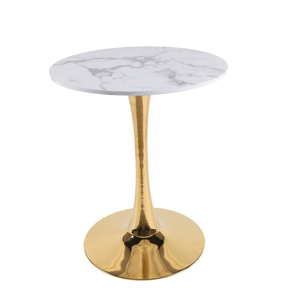 English Elm 23.62 Inch White Marble Look Round Tulip Pedestal Table Mid-Century Modern Small Dining W234P509888