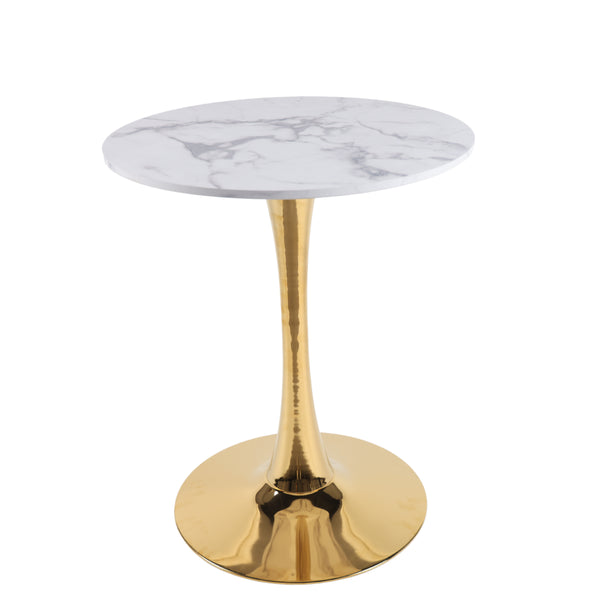 English Elm 23.62 Inch White Marble Look Round Tulip Pedestal Table Mid-Century Modern Small Dining W234P509888