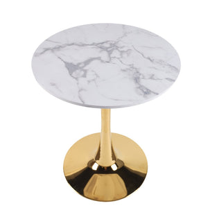 English Elm 23.62 Inch White Marble Look Round Tulip Pedestal Table Mid-Century Modern Small Dining W234P509888