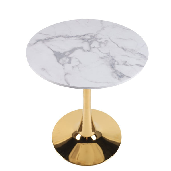 English Elm 23.62 Inch White Marble Look Round Tulip Pedestal Table Mid-Century Modern Small Dining W234P509888