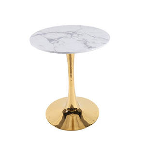 English Elm 23.62 Inch White Marble Look Round Tulip Pedestal Table Mid-Century Modern Small Dining W234P509888
