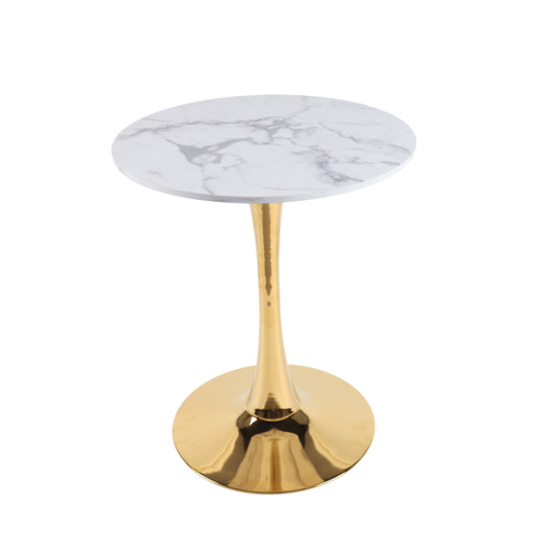 English Elm 23.62 Inch White Marble Look Round Tulip Pedestal Table Mid-Century Modern Small Dining W234P509888