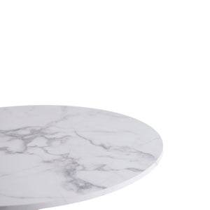 English Elm 23.62 Inch White Marble Look Round Tulip Pedestal Table Mid-Century Modern Small Dining W234P509888