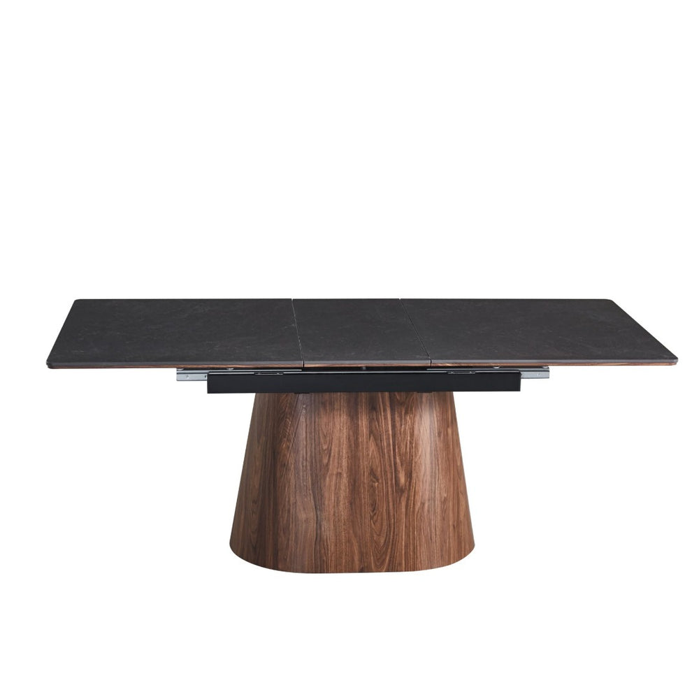 English Elm Extendable Matte Black Ceramic Dining Table Sculptural Cone Base Seats Four to Six W234P535241