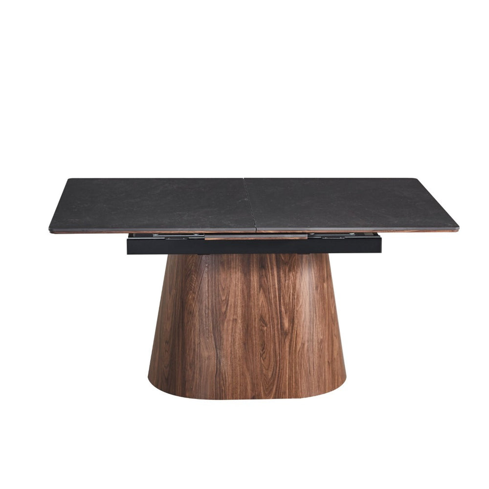 English Elm Extendable Matte Black Ceramic Dining Table Sculptural Cone Base Seats Four to Six W234P535241