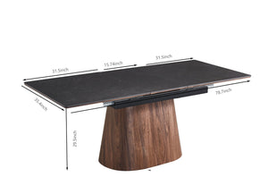 English Elm Extendable Matte Black Ceramic Dining Table Sculptural Cone Base Seats Four to Six W234P535241