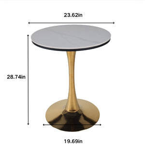 English Elm 23.62Golden Tulip Pedestal Dining Table Mid-Century Round Ceramic Top Seats Four W234P540492