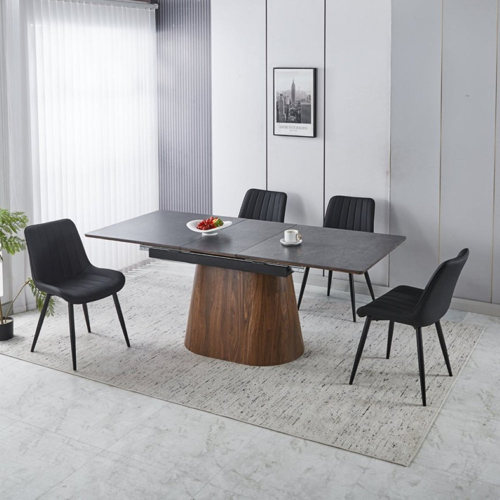 English Elm Extendable Matte Black Ceramic Dining Table Cone Base Seats Four to Six Modern W234S00141