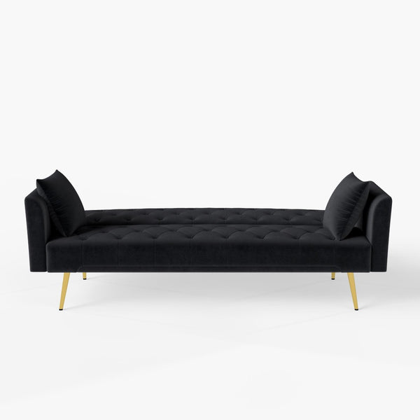 English Elm Modern Tufted Velvet Convertible Sleeper Sofa with Tapered Legs for Compact Spaces Black W2353P521320