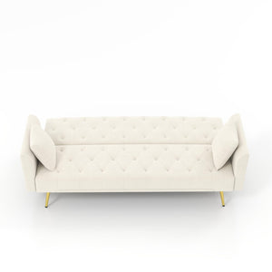 English Elm Modern Tufted Velvet Convertible Sleeper Sofa with Tapered Legs for Compact Spaces Beige W2353P521322
