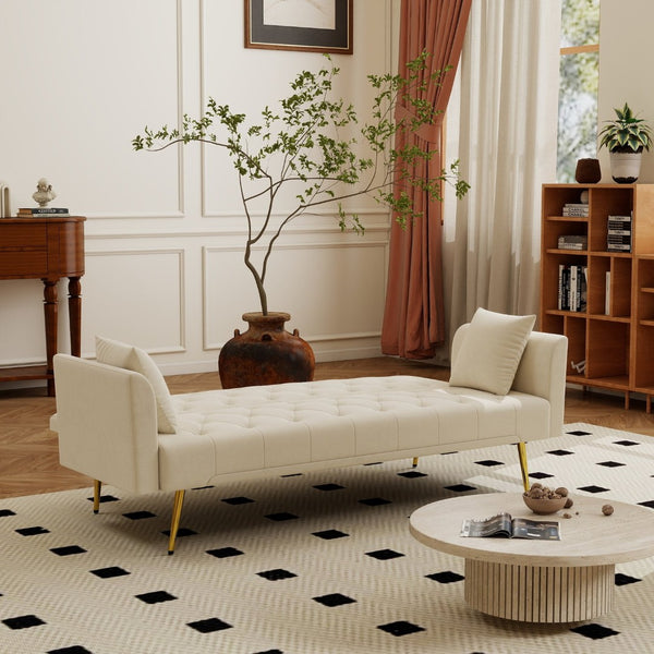 English Elm Modern Tufted Velvet Convertible Sleeper Sofa with Tapered Legs for Compact Spaces Beige W2353P521322