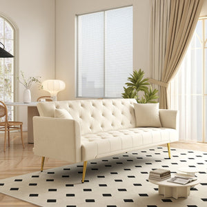 English Elm Modern Tufted Velvet Convertible Sleeper Sofa with Tapered Legs for Compact Spaces Beige W2353P521322