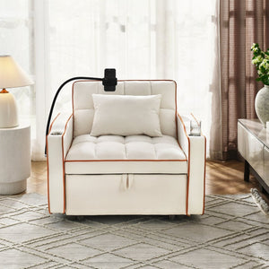 English Elm Convertible Sleeper Chair Velvet Pull Out Sofa Bed with Usb Ports for Small Spaces Beige W2353P536739