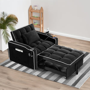 English Elm Convertible Sleeper Chair Sofa Bed with Usb Charging Ports for Studio Apartment Living Black W2353P536740