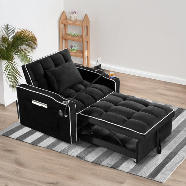 English Elm Convertible Sleeper Chair Sofa Bed with Usb Charging Ports for Studio Apartment Living Black W2353P536740