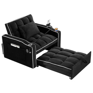 English Elm Convertible Sleeper Chair Sofa Bed with Usb Charging Ports for Studio Apartment Living Black W2353P536740