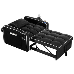 English Elm Convertible Sleeper Chair Sofa Bed with Usb Charging Ports for Studio Apartment Living Black W2353P536740