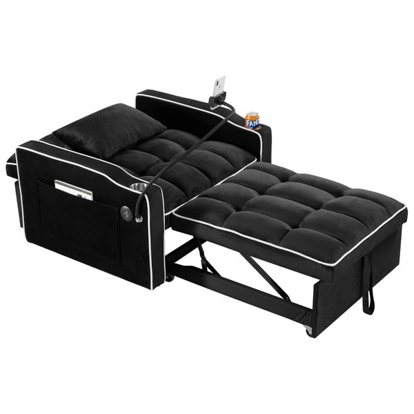 English Elm Convertible Sleeper Chair Sofa Bed with Usb Charging Ports for Studio Apartment Living Black W2353P536740