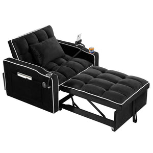 English Elm Convertible Sleeper Chair Sofa Bed with Usb Charging Ports for Studio Apartment Living Black W2353P536740