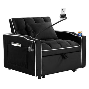 English Elm Convertible Sleeper Chair Sofa Bed with Usb Charging Ports for Studio Apartment Living Black W2353P536740