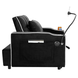 English Elm Convertible Sleeper Chair Sofa Bed with Usb Charging Ports for Studio Apartment Living Black W2353P536740