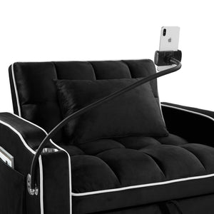 English Elm Convertible Sleeper Chair Sofa Bed with Usb Charging Ports for Studio Apartment Living Black W2353P536740