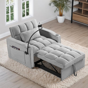English Elm Convertible Sleeper Chair Sofa Bed with Usb Charging Ports for Studio Apartment Living Grey W2353P536741