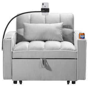 English Elm Convertible Sleeper Chair Sofa Bed with Usb Charging Ports for Studio Apartment Living Grey W2353P536741