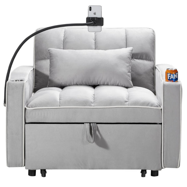 English Elm Convertible Sleeper Chair Sofa Bed with Usb Charging Ports for Studio Apartment Living Grey W2353P536741