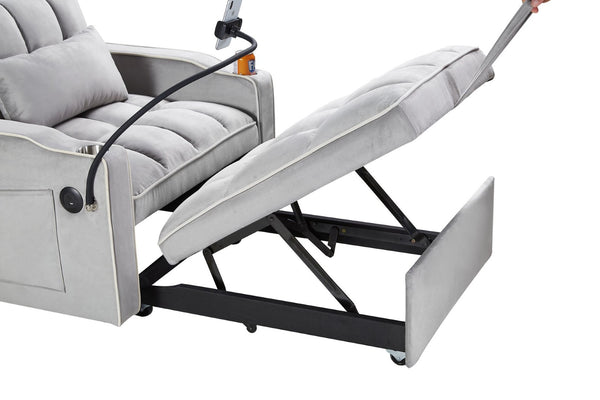English Elm Convertible Sleeper Chair Sofa Bed with Usb Charging Ports for Studio Apartment Living Grey W2353P536741