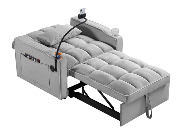 English Elm Convertible Sleeper Chair Sofa Bed with Usb Charging Ports for Studio Apartment Living Grey W2353P536741